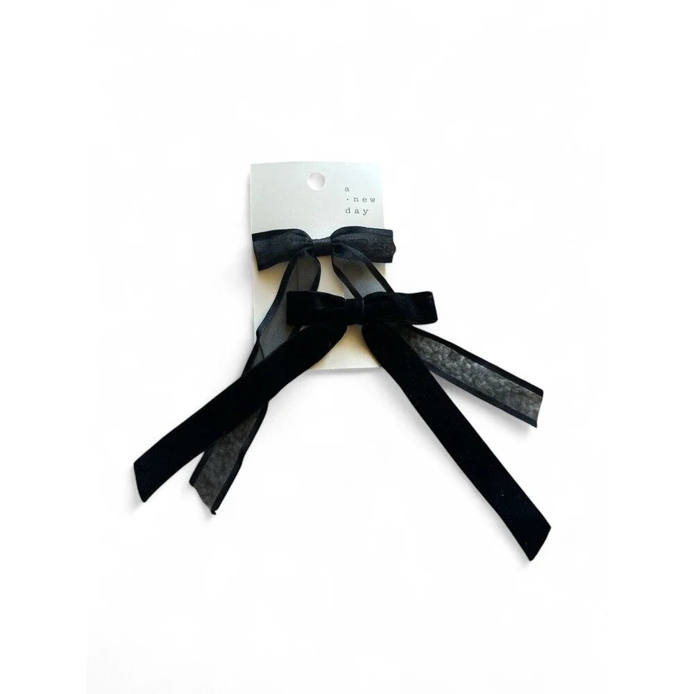 NWT 7pc  A New Day - Hair Bow Clip Women Girls Black Ribbon 15 BOWS $56 Value
